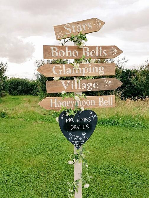 Festival themed bell tent signage by Boho Bells